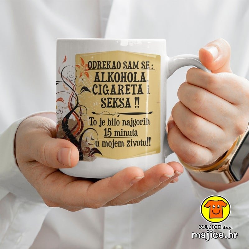 ODREKAO SAM SE ALKOHOLA CIGARETA I SEKSA šalica s natpisom 0013 BIJELA ODREKAO SAM SE ALKOHOLA CIGARETA I SEKSA šalica s natpisom 0013 BIJELA