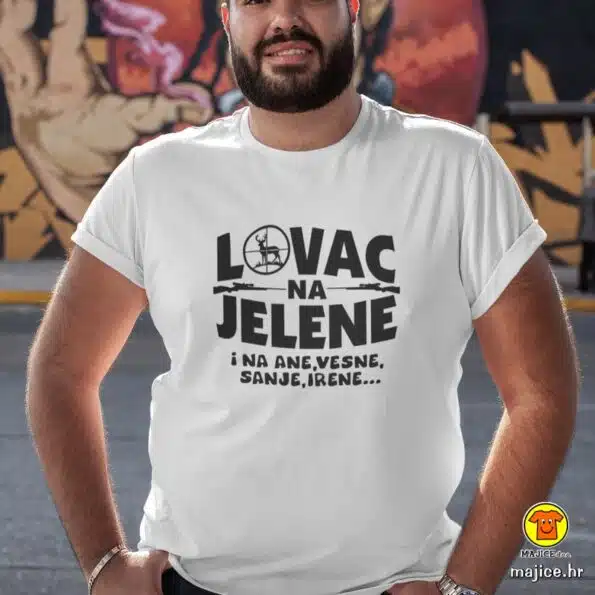 LOVAC NA JELENE majica sa natpisom-013-bijela