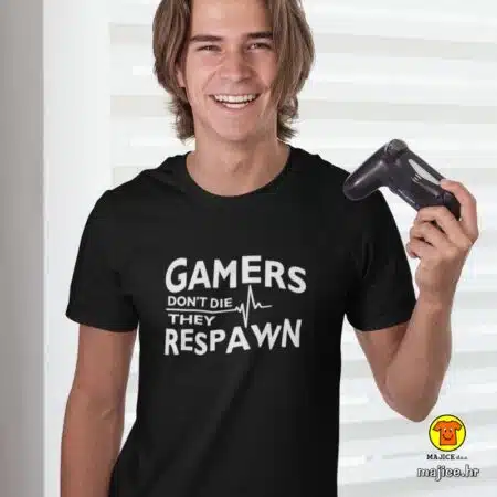 GAMERS DONT DIE THEY RESPAWN majica s natpisom 0324 crna