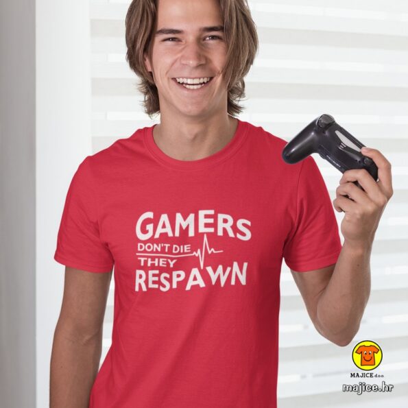 GAMERS DONT DIE THEY RESPAWN majica s natpisom 0324 crvena
