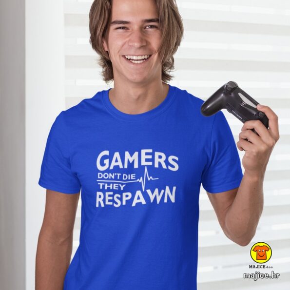 GAMERS DONT DIE THEY RESPAWN majica s natpisom 0324 plava