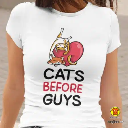 CATS BEFORE GUYS ženska majica s natpisom 00100 bijela