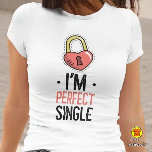 I M PERFECT SINGLE ženska majica s natpisom 00099 bijela