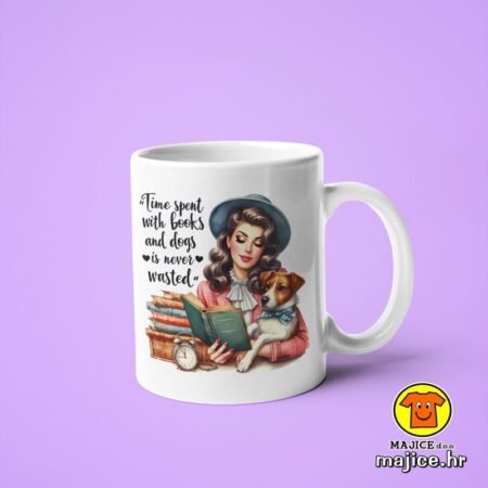 TIME SPENT WITH BOOKS AND DOGS IS NEVER WASTED v1 | šalica s natpisom