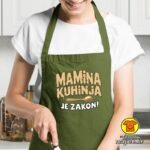 MAMINA KUHINJA JE ZAKON pregača s natpisom 0028 maslinasto zelena