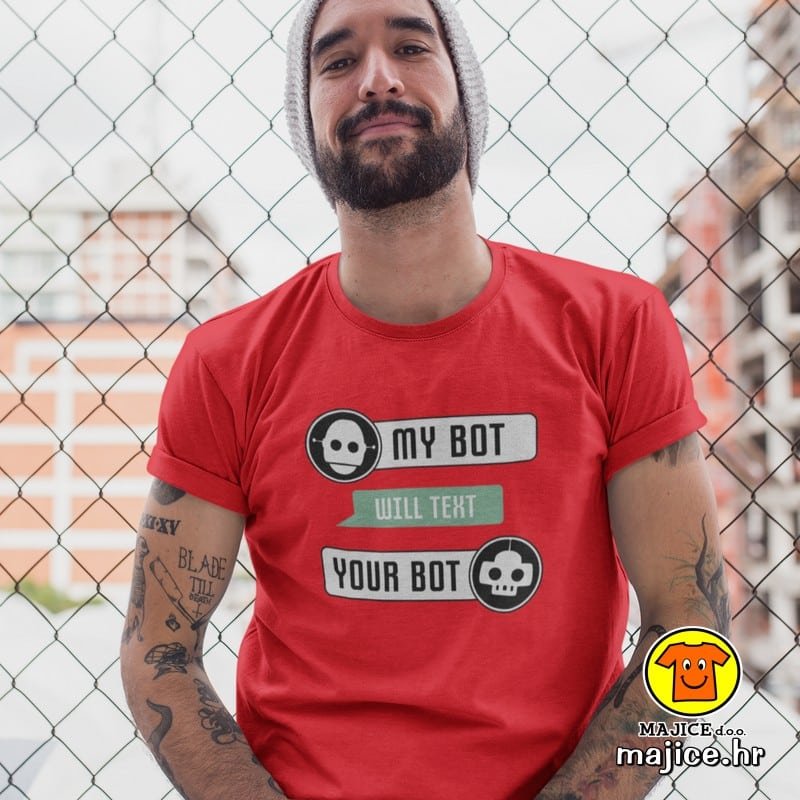 MY BOT WILL TEXT YOUR BOT majica s natpisom 00747 crvena MY BOT WILL TEXT YOUR BOT majica s natpisom 00747 crvena
