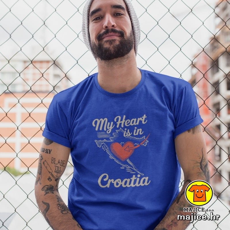 MY HEART IS IN CROATIA majica s natpisom 00744 plava MY HEART IS IN CROATIA | majica s natpisom plava