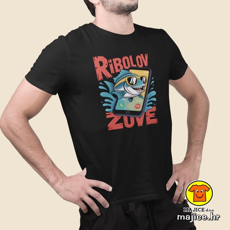 RIBOLOV ZOVE majica s natpisom 00822 crna RIBOLOV ZOVE | majica s natpisom crna