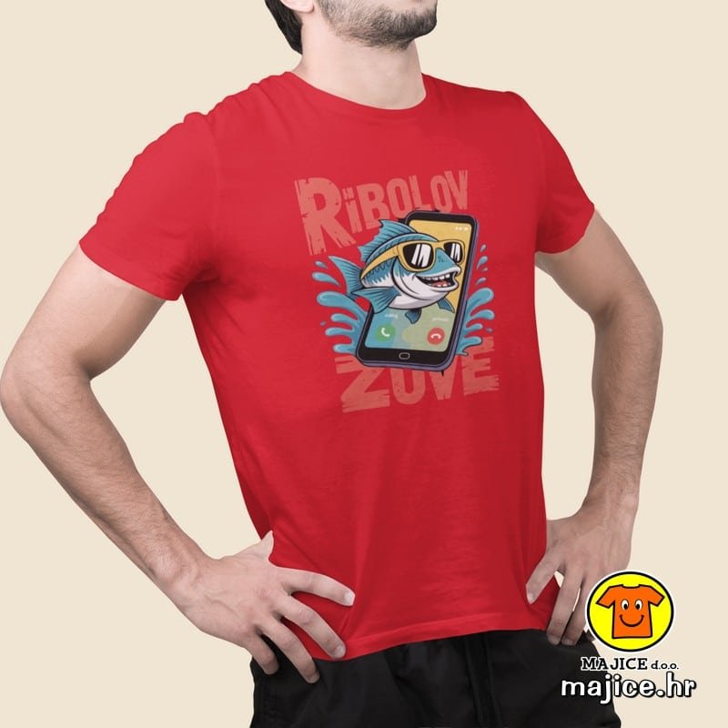 RIBOLOV ZOVE majica s natpisom 00822 crvena RIBOLOV ZOVE | majica s natpisom crvena