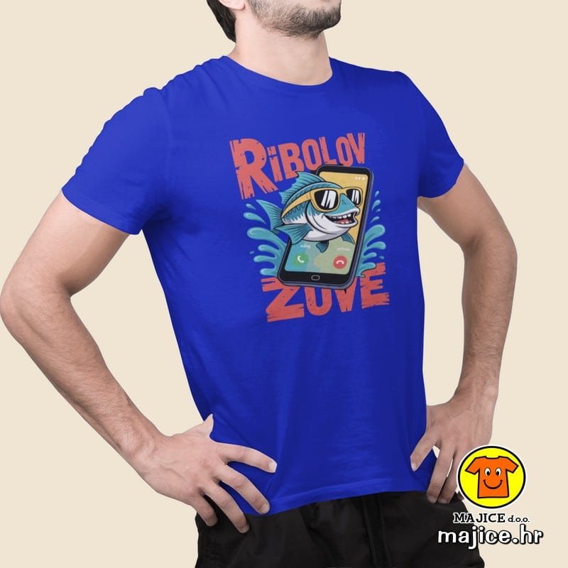 RIBOLOV ZOVE majica s natpisom 00822 plava RIBOLOV ZOVE | majica s natpisom plava