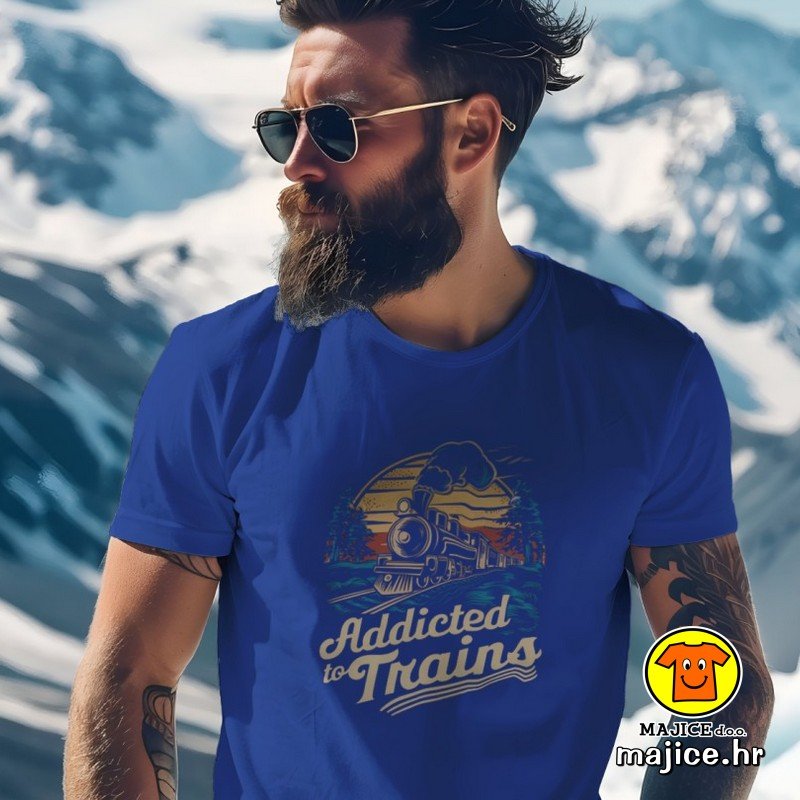ADDICTED TO TRAINS majica s natpisom 00860 plava ADDICTED TO TRAINS | majica s natpisom