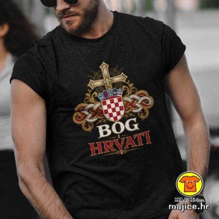 BOG I HRVATI majica s natpisom 00932 crna