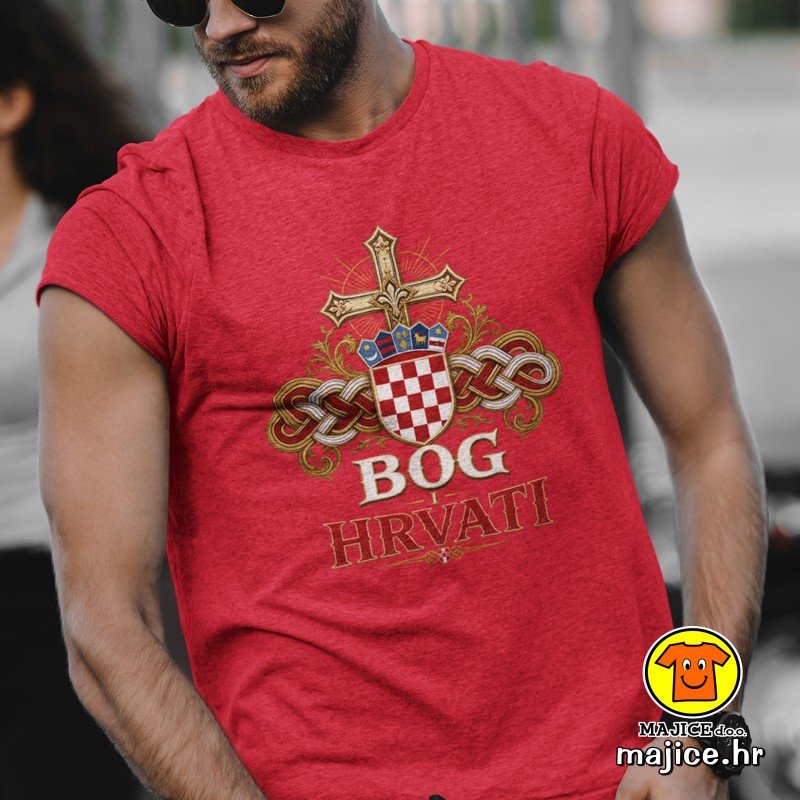 BOG I HRVATI majica s natpisom 00932 crvena