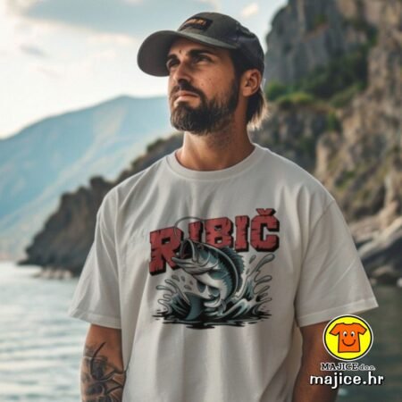 RIBIČ v1 majica s natpisom 00863 bijela