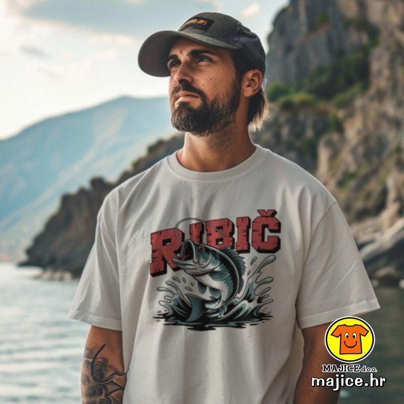 RIBIČ v1 majica s natpisom 00863 bijela RIBIČ v1 majica s natpisom 00863 bijela